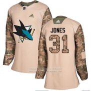 Camiseta Hockey Mujer San Jose Sharks 31 Martin Jones Camuflaje Autentico 2017 Dia De Los Veteranos Stitched