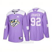 Camiseta Hockey Nashville Predators 92 Ryan Johansen Autentico 2018 Fights Cancer Violeta