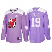 Camiseta Hockey New Jersey Devils Travis Zajac 2018 Fights Cancer Violeta