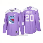 Camiseta Hockey New York Rangers 20 Chris Kreider Autentico 2018 Fights Cancer Violeta