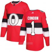 Camiseta Hockey Ottawa Senators 1 Mike Condon Autentico 2017 100 Classic Rojo