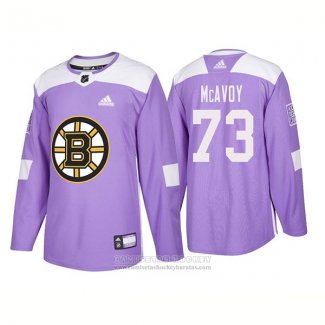 Camiseta Hockey Boston Bruins Charlie Mcavoy Autentico 2018 Fights Cancer Violeta