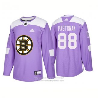 Camiseta Hockey Boston Bruins David Pastrnak 2018 Fights Cancer Violeta