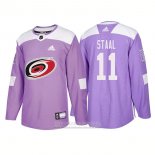 Camiseta Hockey Carolina Hurricanes 11 Jordan Staal Autentico 2018 Fights Cancer Violeta