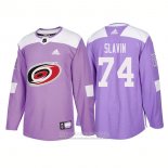 Camiseta Hockey Carolina Hurricanes 74 Jaccob Slavin Autentico 2018 Fights Cancer Violeta