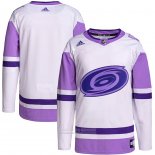 Camiseta Hockey Carolina Hurricanes Fights Cancer Autentico Blank Practice Blanco Violeta