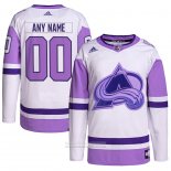 Camiseta Hockey Colorado Avalanche Personalizada Fights Cancer Autentico Blanco Violeta