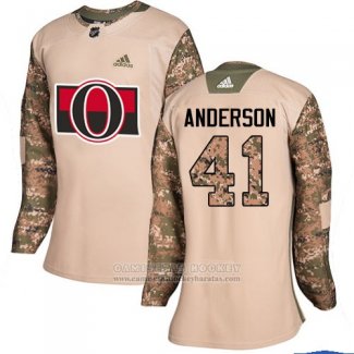 Camiseta Hockey Mujer Ottawa Senators 41 Craig Anderson Camuflaje Autentico 2017 Dia De Los Veteranos Stitched