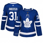 Camiseta Hockey Mujer Toronto Maple Leafs 31 Frederik Andersen Primera Adizero Jugador Azul