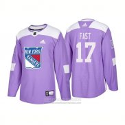 Camiseta Hockey New York Rangers 17 Jesper Fast Autentico 2018 Fights Cancer Violeta