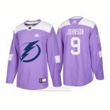 Camiseta Hockey Tampa Bay Lightning 9 Tyler Johnson Autentico 2018 Fights Cancer Violeta