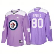 Camiseta Hockey Winnipeg Jets 80 Michael Spacek Autentico 2018 Fights Cancer Violeta