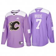 Camiseta Hockey Calgary Flames Tj Brodie 2018 Fights Cancer Violeta