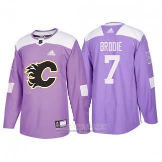 Camiseta Hockey Calgary Flames Tj Brodie 2018 Fights Cancer Violeta