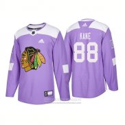 Camiseta Hockey Chicago Blackhawks 88 Patrick Kane Autentico 2018 Fights Cancer Violeta