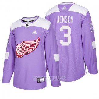 Camiseta Hockey Detroit Red Wings Nick Jensen 2018 Fights Cancer Violeta