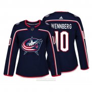 Camiseta Hockey Mujer Columbus Blue Jackets 10 Alexander Wennberg Autentico Jugador Azul