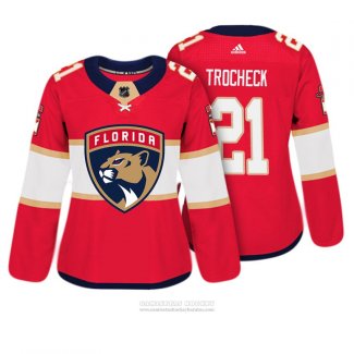 Camiseta Hockey Mujer Florida Panthers 21 Vincent Trocheck Autentico Jugador Rojo