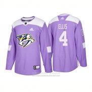 Camiseta Hockey Nashville Predators 4 Ryan Ellis Autentico 2018 Fights Cancer Violeta