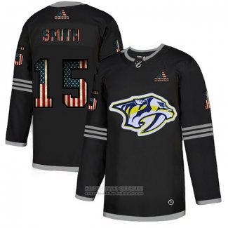 Camiseta Hockey Nashville Predators Craig Smith 2020 USA Flag Negro