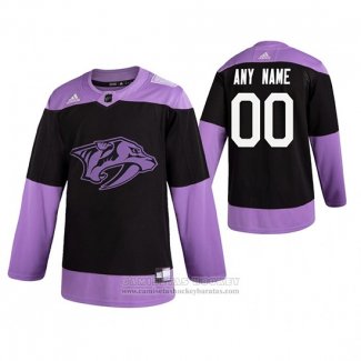 Camiseta Hockey Nashville Predators Personalizada Fights Cancer Negro