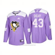 Camiseta Hockey Pittsburgh Penguins 43 Conor Sheary Autentico 2018 Fights Cancer Violeta